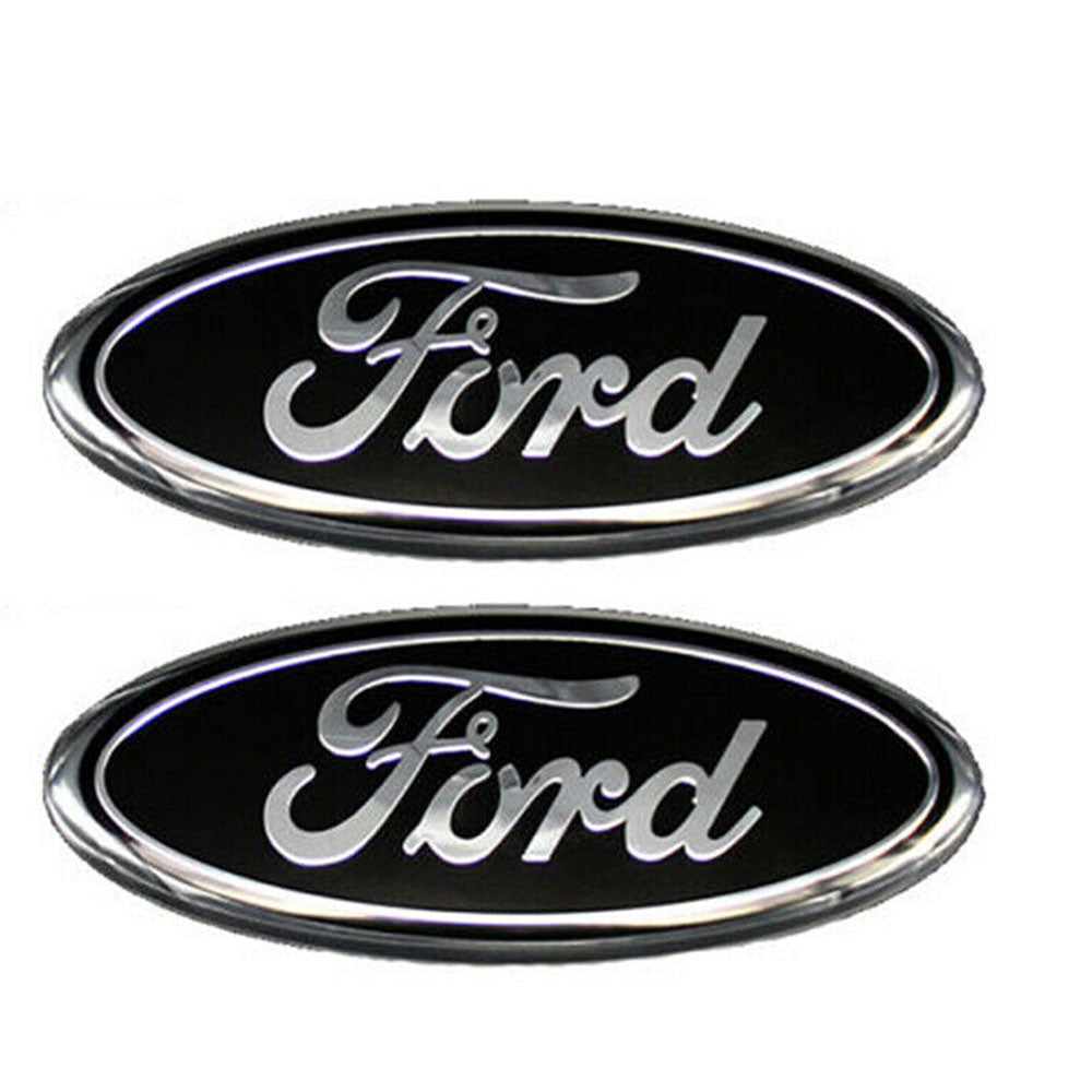 2004-2014 Ford F-Series 9" Black/Silver Oval Emblem Set