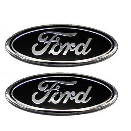 2004-2014 Ford F-Series 9" Black/Silver Oval Emblem Set