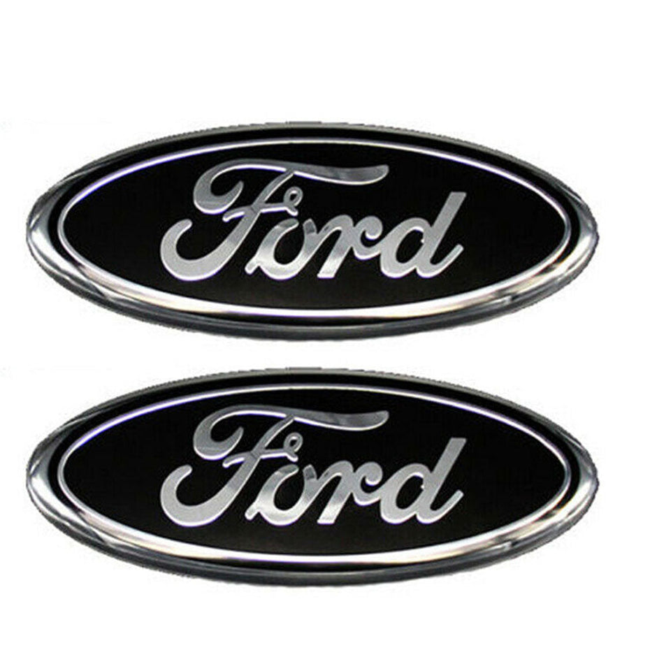 2004-2014 Ford F-Series 9" Black/Silver Oval Emblem Set