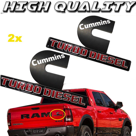 Turbo Diesel emblem set for Ram 2500 3500 2011–2021 in black red white