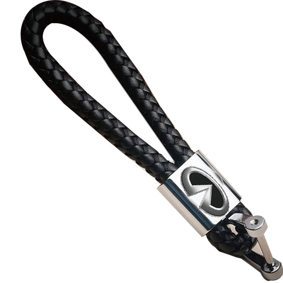 Black Leather Metal Keychain With Infiniti Logo Emblem Decoration Birthday Gift