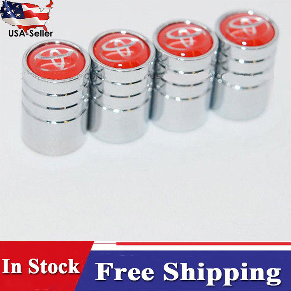 Red Valve Stem Caps and Keychain Combo for Toyota Vehicles

