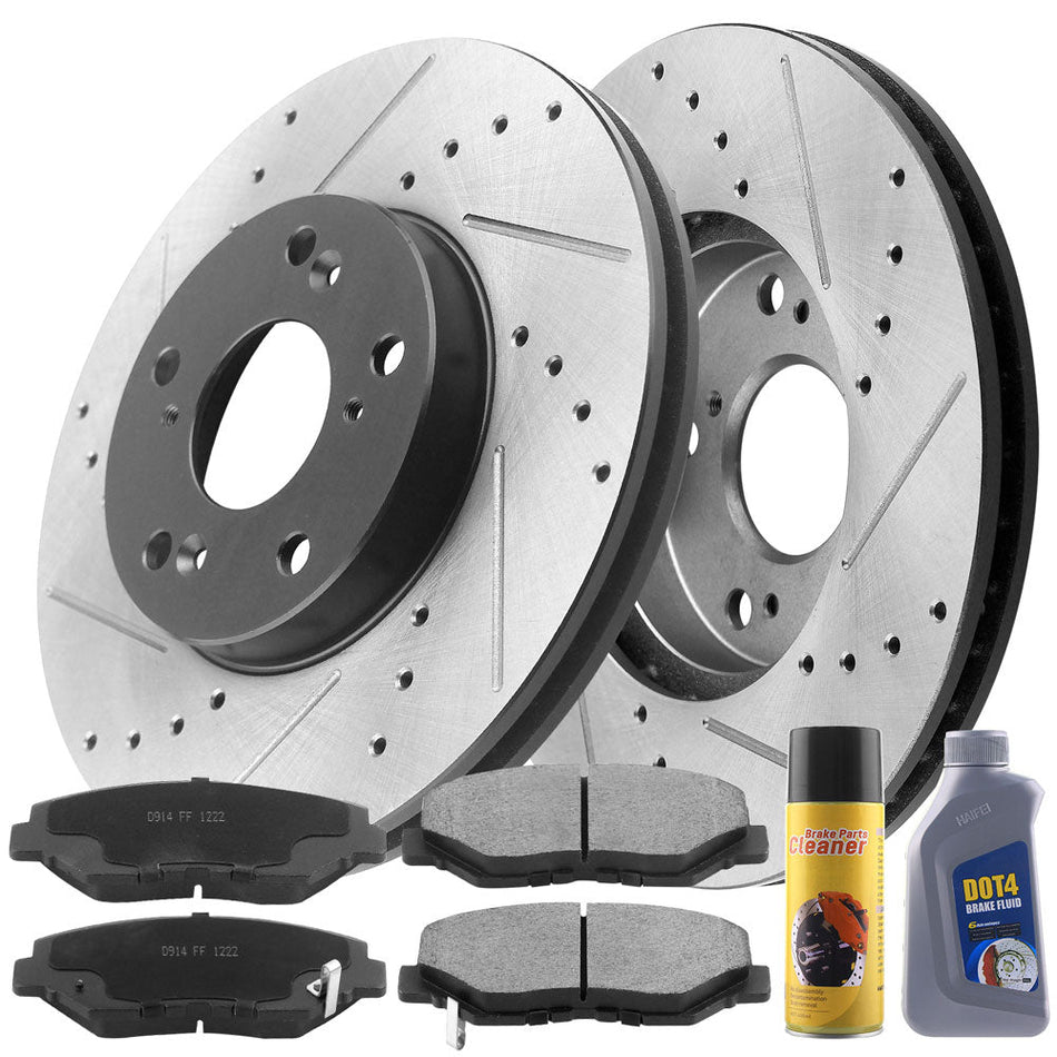 Front drilled slotted brake rotors and ceramic pads kit for Honda Accord
