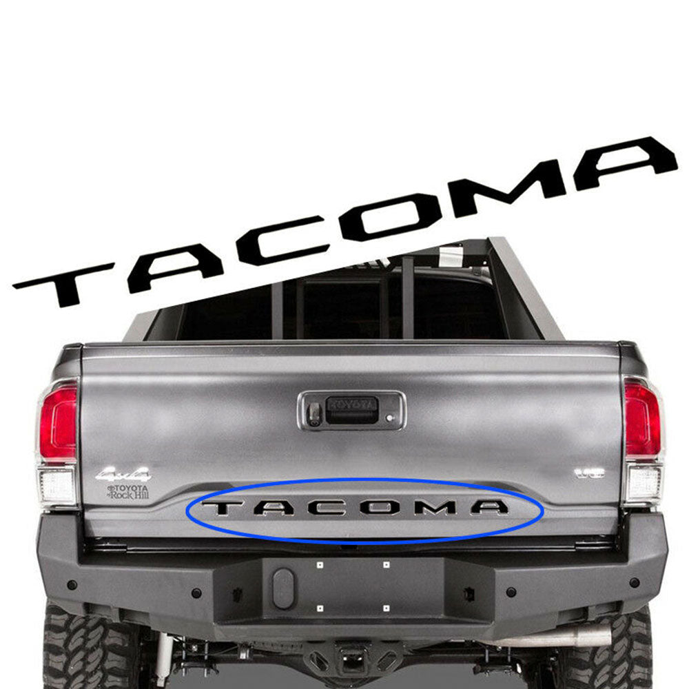 Matte black Tacoma tailgate letter inserts for 2016-2023 models - 3D ABS OEM-fit emblem