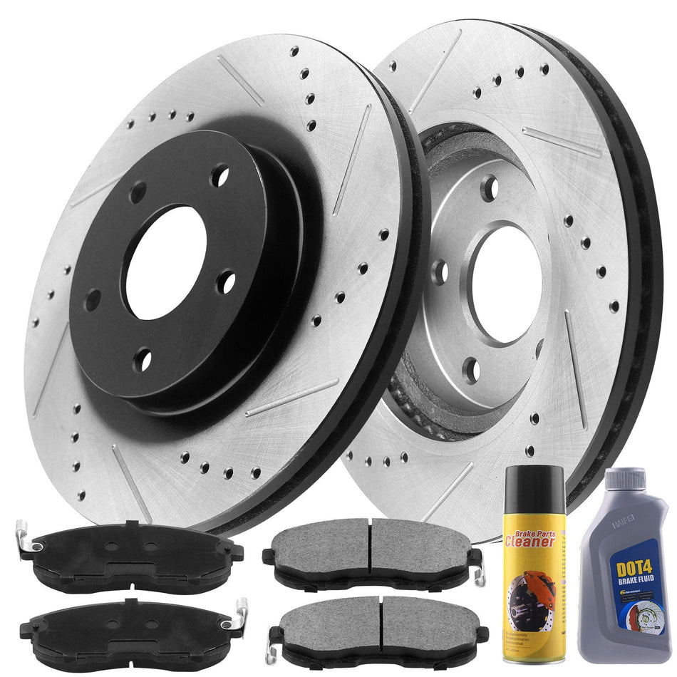 Rear drilled and slotted brake rotors with pads kit for Nissan and Infiniti