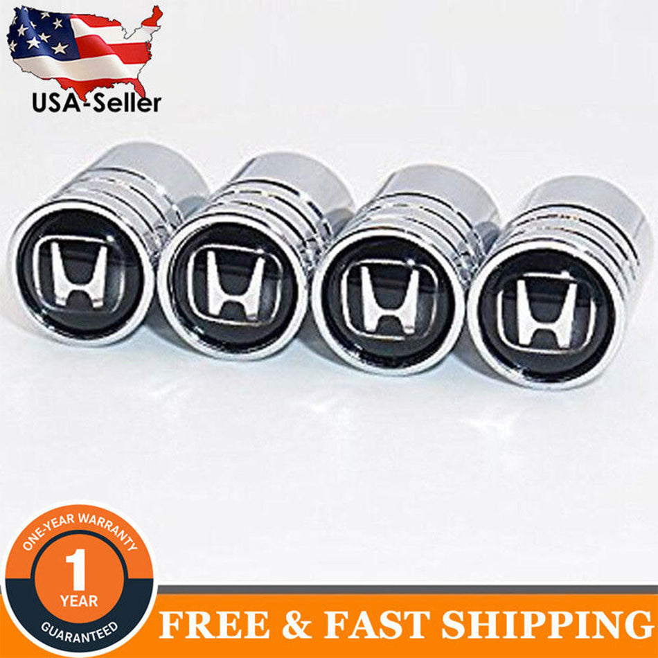 Honda branded tire valve dust stems with metal air caps and keychain