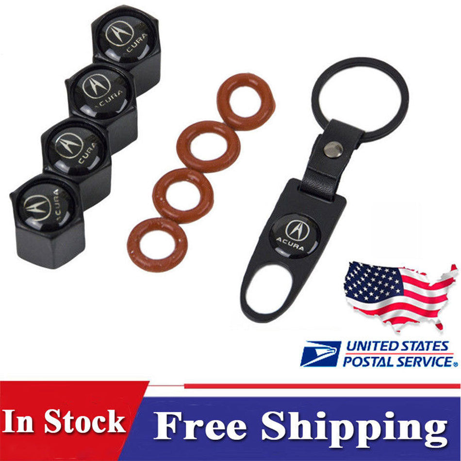 Acura tire valve dust stems, air caps, and keychain emblem for vehicles