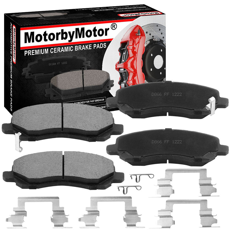 Ceramic brake pads with hardware for Chrysler 200, Dodge Avenger, Jeep Compass, Mitsubishi Lancer