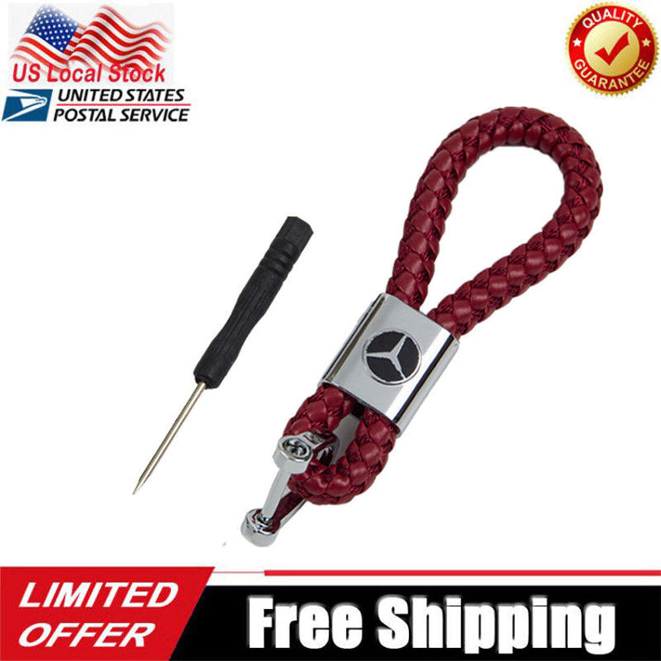 Red leather car keyring holder for Mercedes vehicles