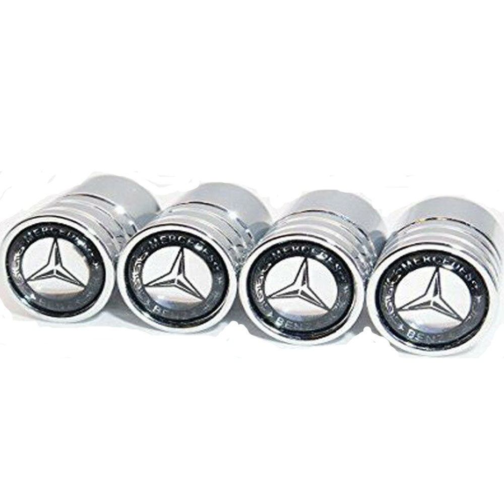 Set of 4 chrome alloy valve stem caps for Mercedes vehicles