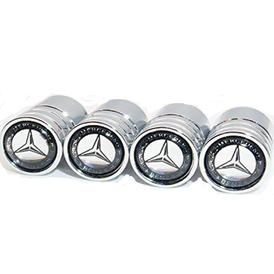 Set of 4 chrome alloy valve stem caps for Mercedes vehicles