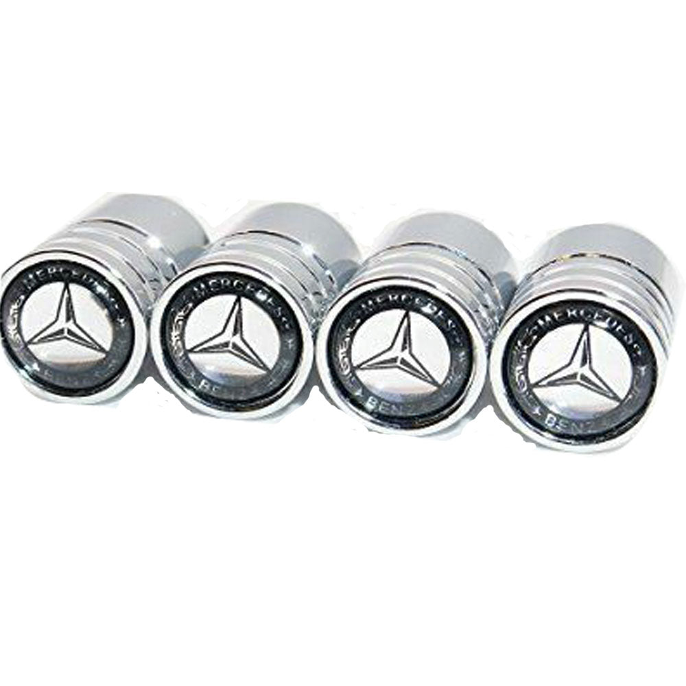 Set of 4 chrome alloy valve stem caps for Mercedes vehicles