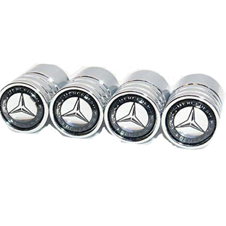 Set of 4 chrome alloy valve stem caps for Mercedes vehicles