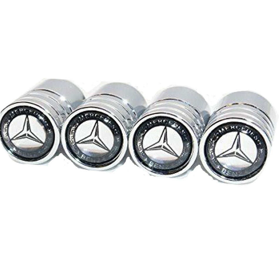 Set of 4 chrome alloy valve stem caps for Mercedes vehicles