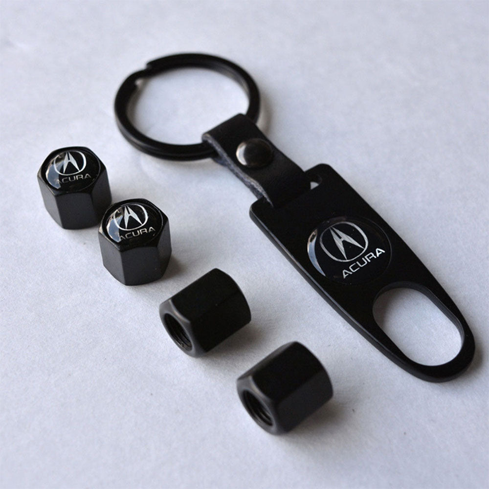 Acura tire valve dust stems, air caps, and keychain emblem for vehicles