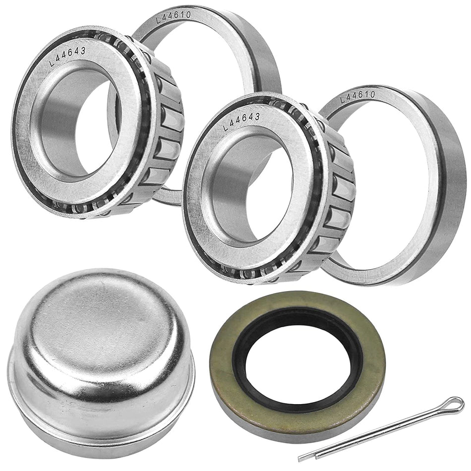 Trailer bearing repair kit with L44643 bearings and seals for 1-1/16" spindles on 2000# EZ Lube axles