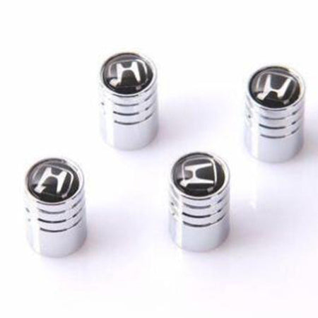 Honda branded tire valve dust stems with metal air caps and keychain