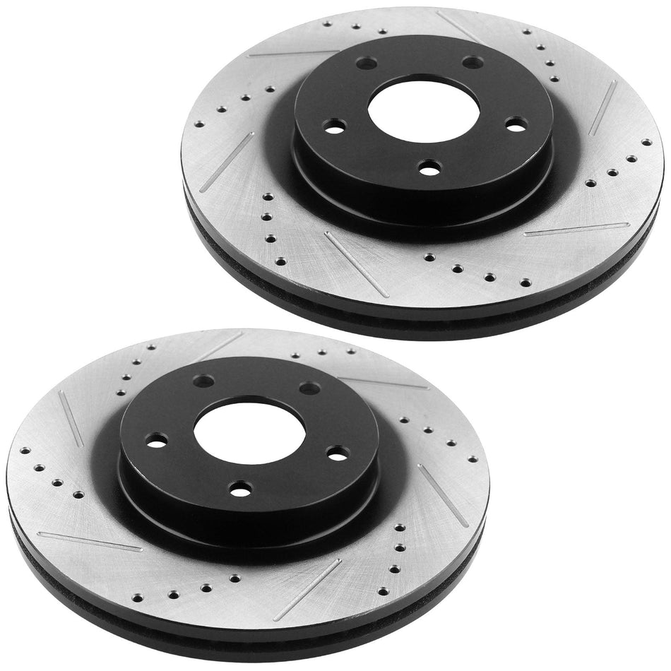 Rear drilled and slotted brake rotors with pads kit for Nissan and Infiniti