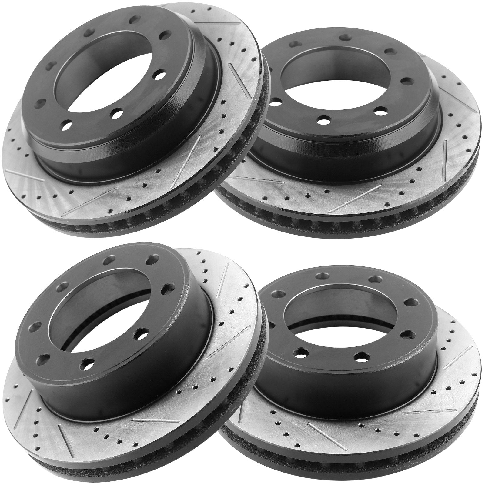 Front and rear drilled brake rotors and ceramic pads for Ford 8-lug 4WD