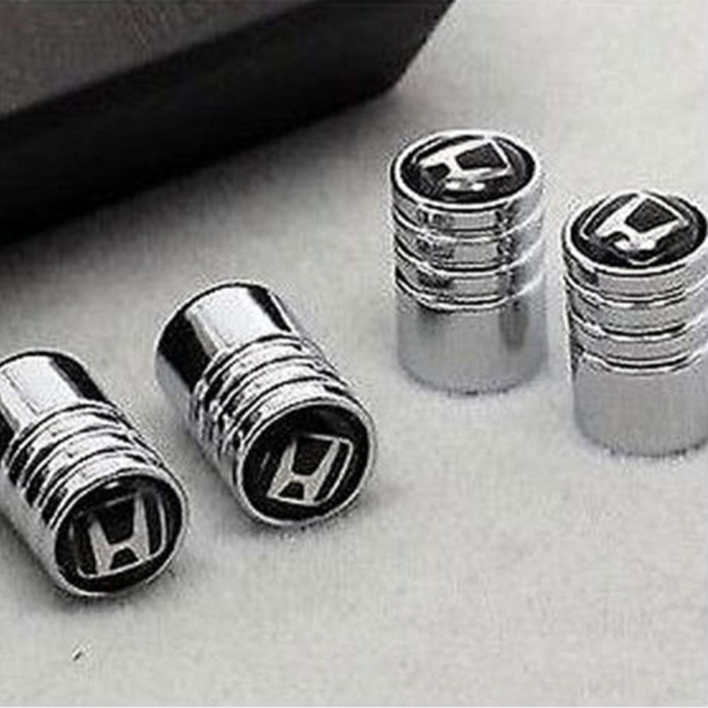 Honda branded tire valve dust stems with metal air caps and keychain