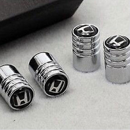 Honda branded tire valve dust stems with metal air caps and keychain