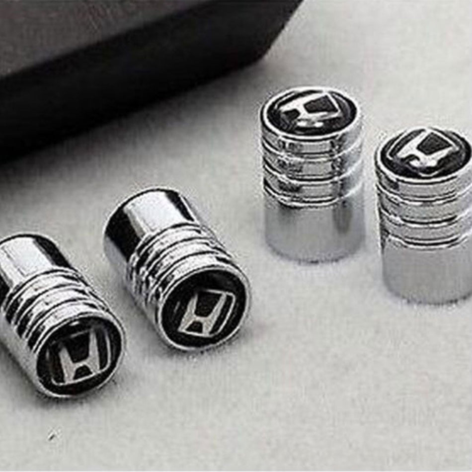 Honda branded tire valve dust stems with metal air caps and keychain