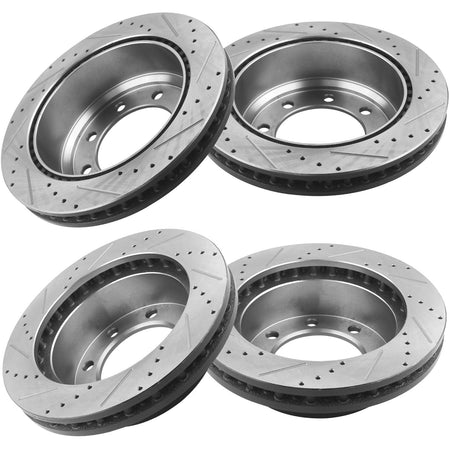 Front and rear drilled brake rotors and ceramic pads for Ford 8-lug 4WD