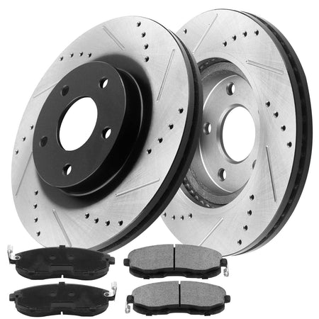 Rear drilled and slotted brake rotors with pads kit for Nissan and Infiniti