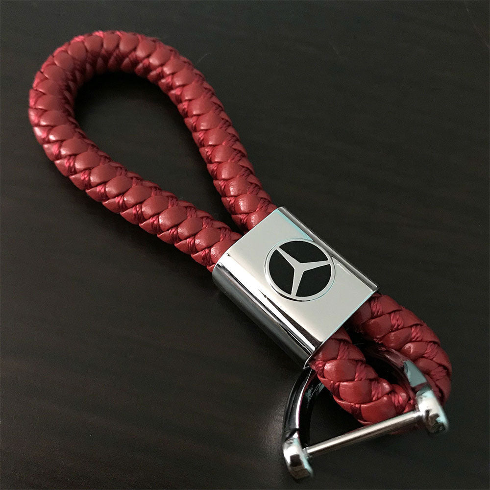 Red leather car keyring holder for Mercedes vehicles