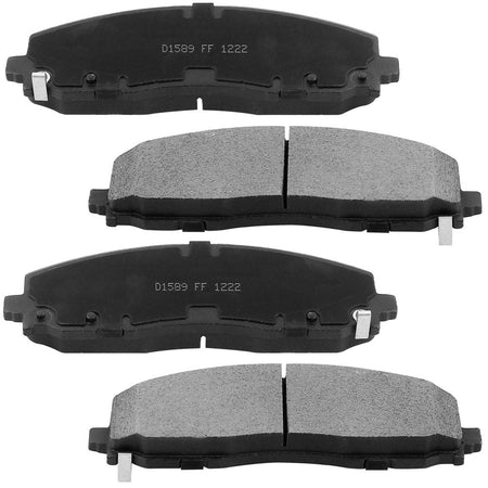 Ceramic brake pads with hardware kits for Chrysler, Dodge, Jeep, Ram, Volkswagen vehicles