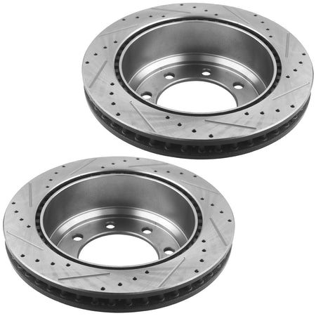 Front and rear drilled brake rotors and ceramic pads for Ford 8-lug 4WD