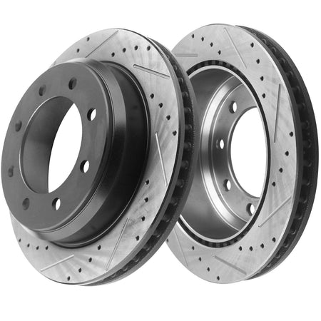 Front and rear drilled brake rotors and ceramic pads for Ford 8-lug 4WD