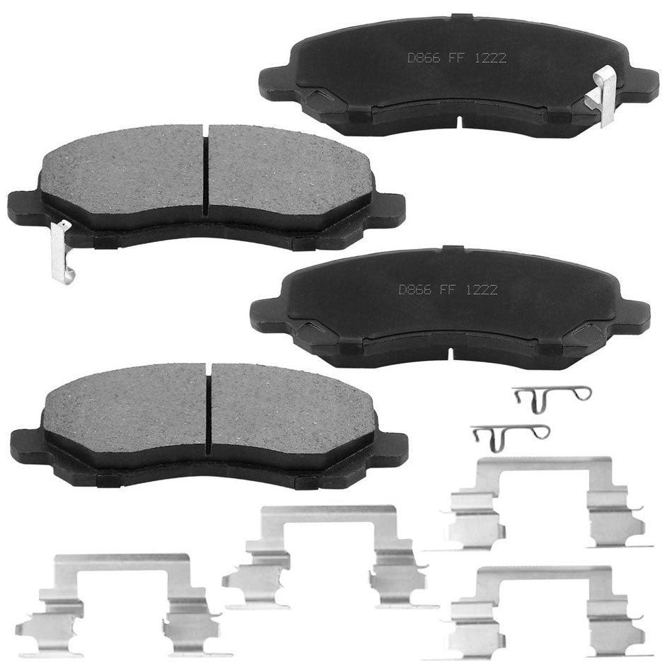 Ceramic brake pads with hardware for Chrysler 200, Dodge Avenger, Jeep Compass, Mitsubishi Lancer