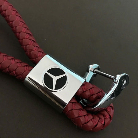 Red leather car keyring holder for Mercedes vehicles