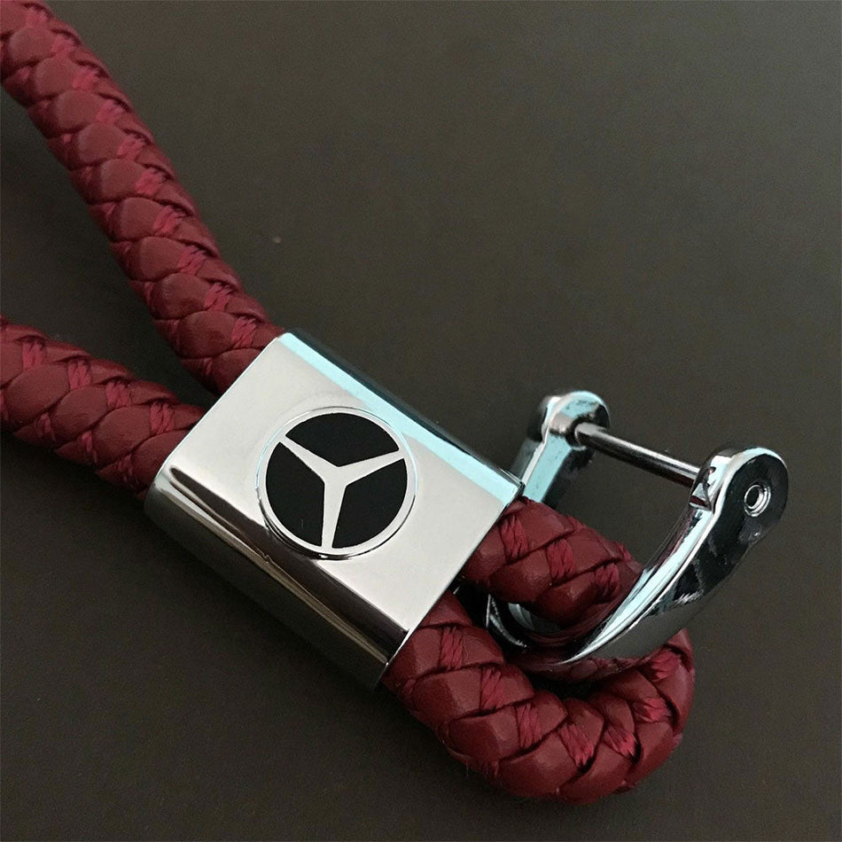 Red leather car keyring holder for Mercedes vehicles