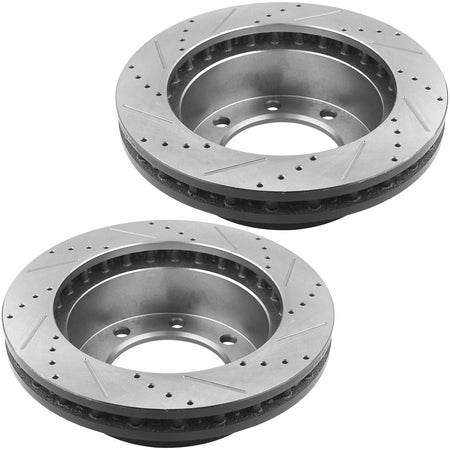 Front drilled & slotted brake rotors with ceramic pads for Ford F-250, F-350 and Excursion