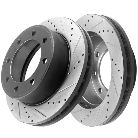 Front drilled & slotted brake rotors with ceramic pads for Ford F-250, F-350 and Excursion