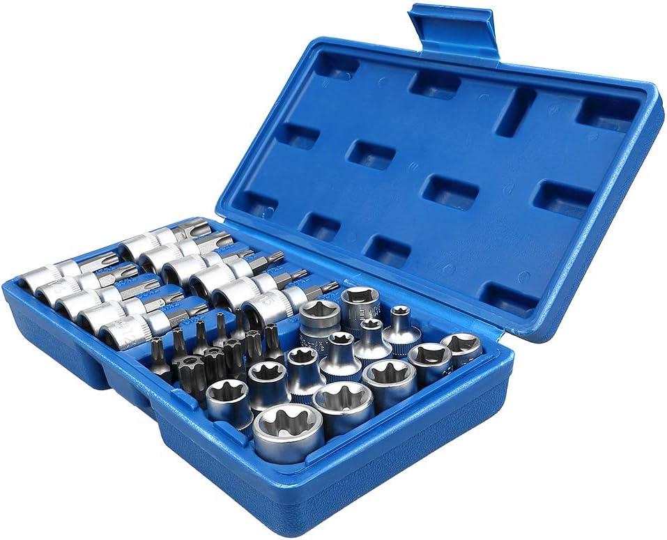 34-Piece Torx Bit Socket Set in Chrome Vanadium Steel