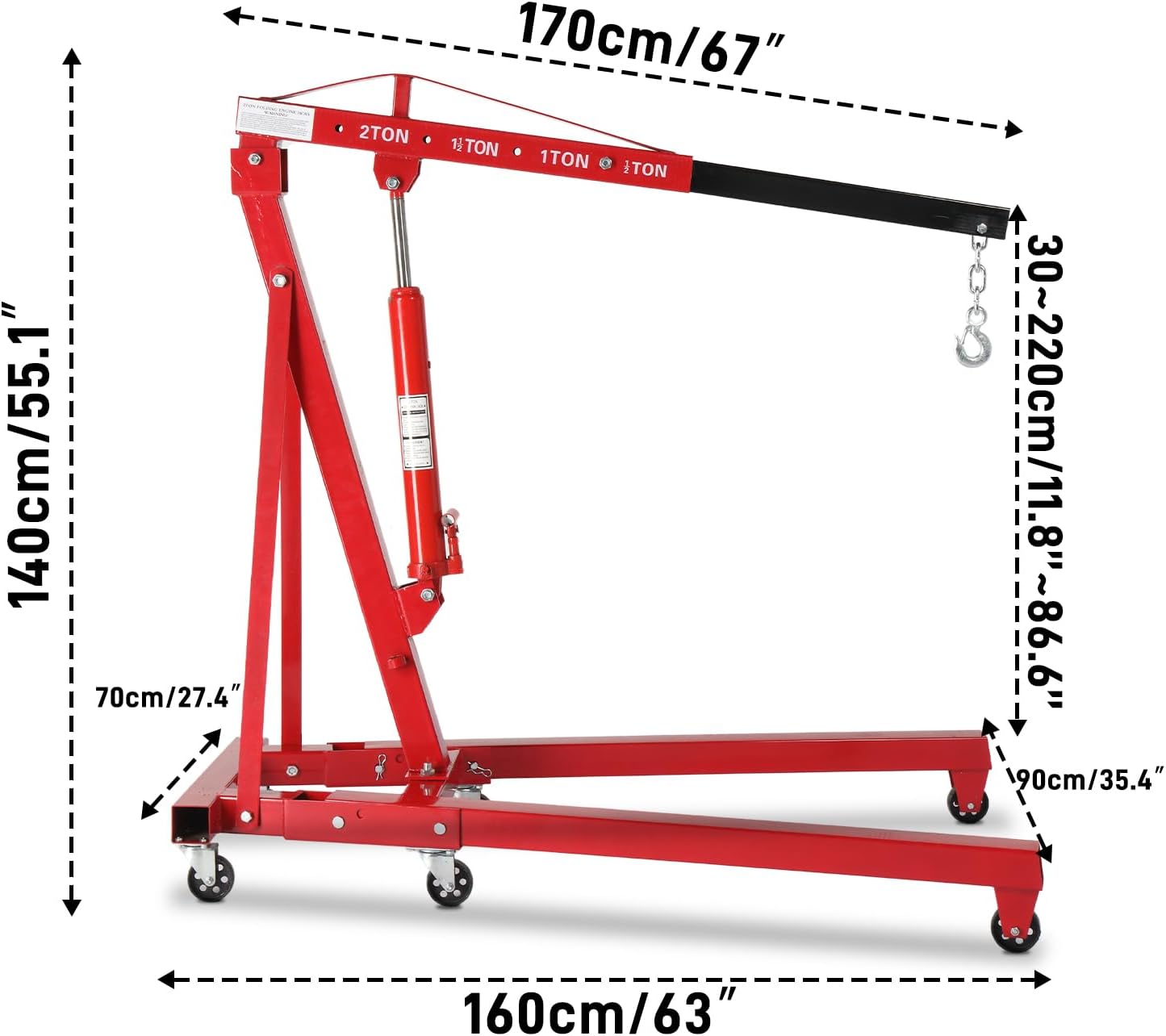 2-Ton Folding Hydraulic Engine Hoist with 4400 lb Lift Capacity