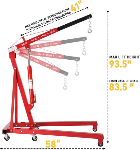 2-Ton Folding Hydraulic Engine Hoist with 4400 lb Lift Capacity
