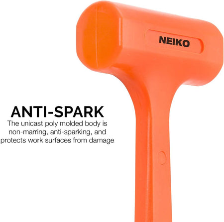 2 LB Dead Blow Hammer - Polyurethane Head, Non-Slip Grip, Orange