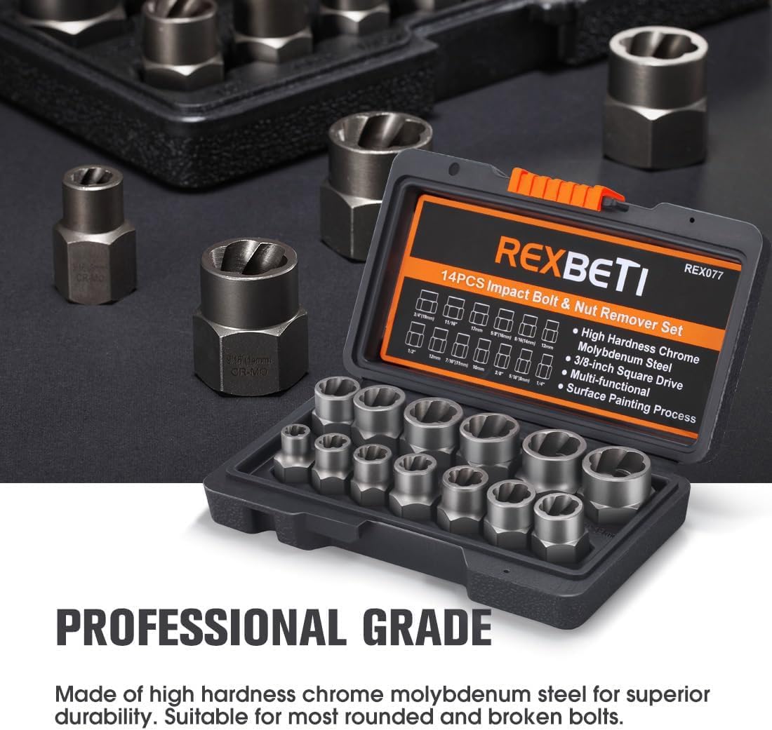 13-Piece Bolt & Nut Remover Set, Chrome Molybdenum Steel Extractor Kit