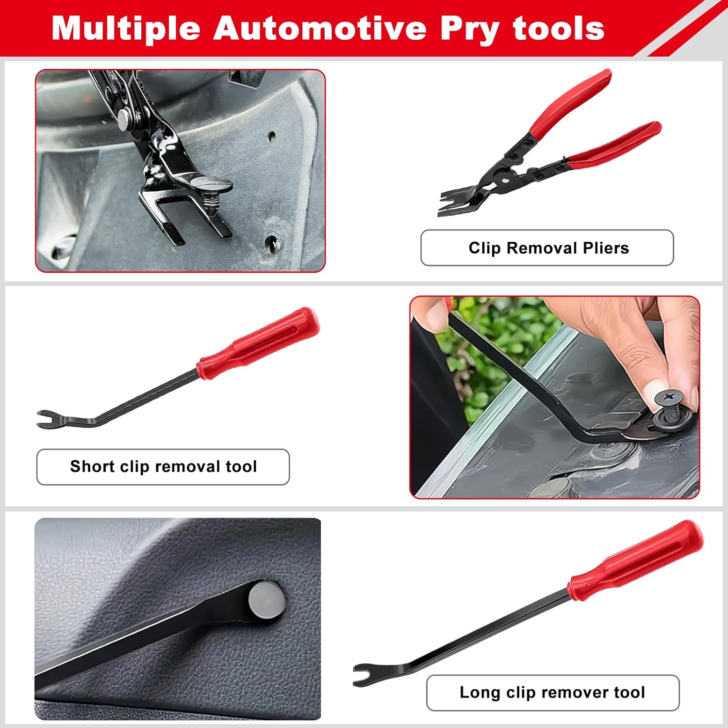 3-piece auto trim removal tool set with ergonomic handles for fastener and clip removal.
