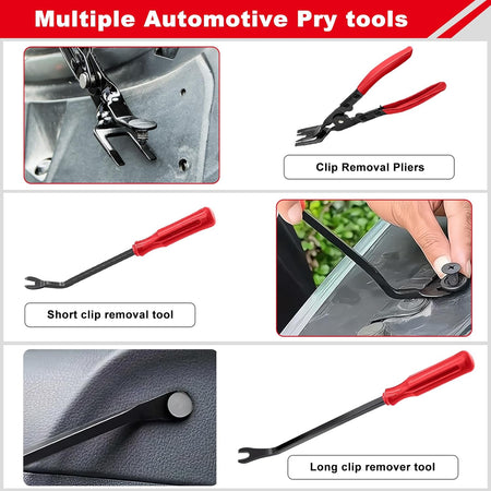 3-piece auto trim removal tool set with ergonomic handles for fastener and clip removal.