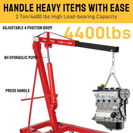 2-Ton Folding Hydraulic Engine Hoist with 4400 lb Lift Capacity