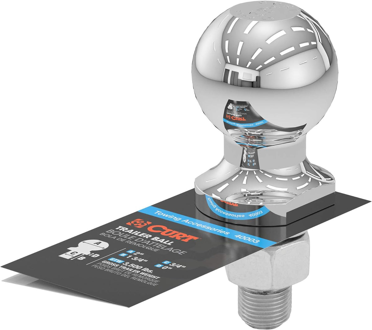 Chrome Trailer Hitch Ball with 2-Inch Diameter and 3500lbs Rating