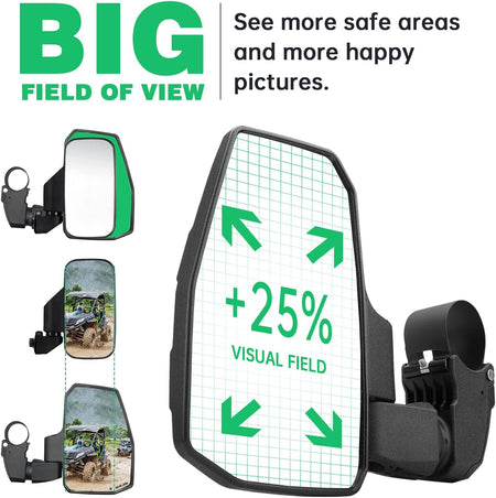UTV Side Mirrors with Auto Reset and Wide View for 1.5"-2.0" Roll Cages