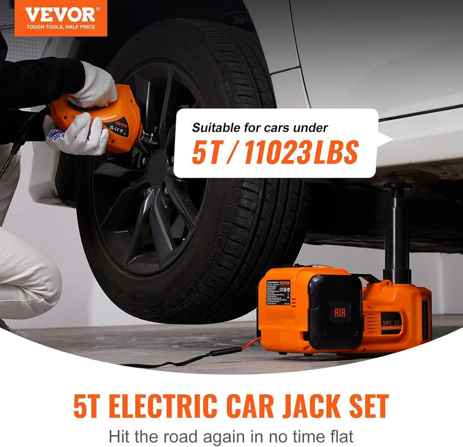 5-Ton Electric Car Jack Kit with Impact Wrench and Air Pump