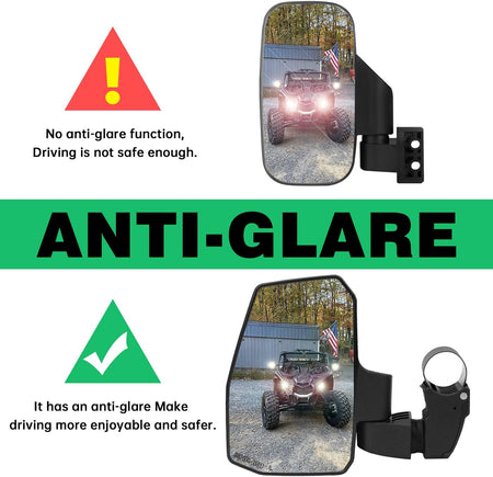 UTV Side Mirrors with Auto Reset and Wide View for 1.5"-2.0" Roll Cages