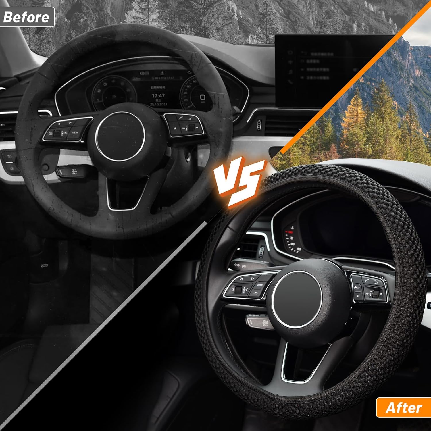 Elastic Steering Wheel Cover - 15-Inch, Microfiber Ice Silk, Anti-Slip, All-Season Comfort
